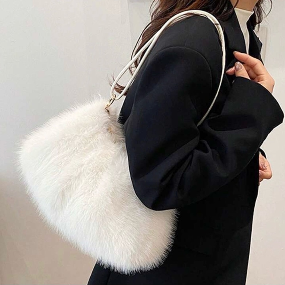 White Faux Fur Shoulder Bag